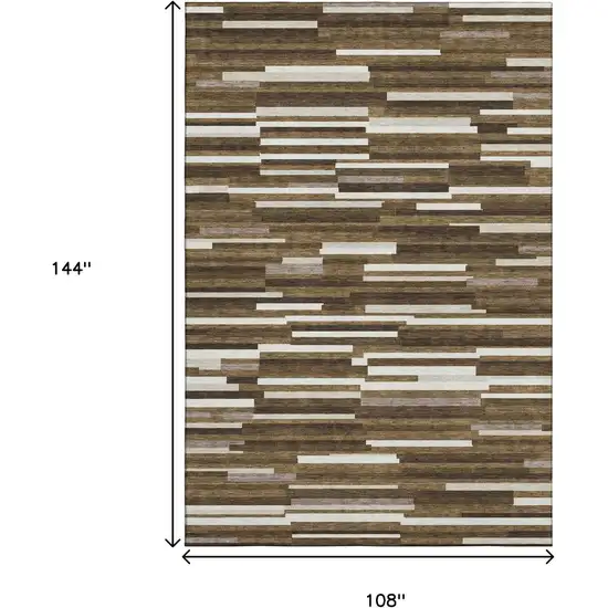 Brown And Ivory Striped Washable Area Rug With UV Protection Photo 9