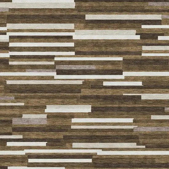Brown And Ivory Striped Washable Area Rug With UV Protection Photo 3