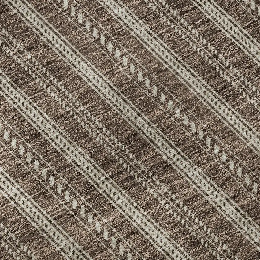 Brown And Ivory Striped Washable Area Rug With UV Protection Photo 8