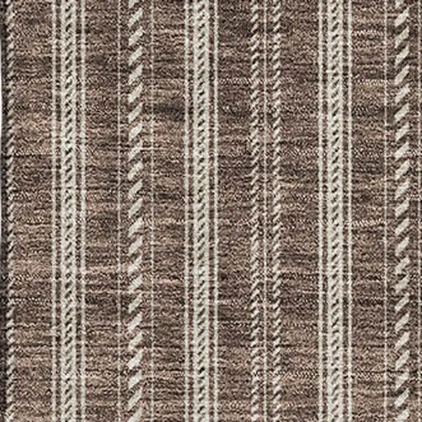 Brown And Ivory Striped Washable Area Rug With UV Protection Photo 2