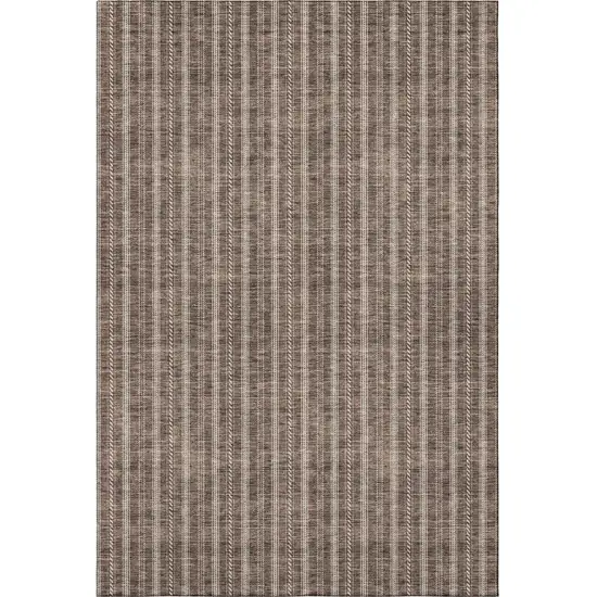 Brown And Ivory Striped Washable Area Rug With UV Protection Photo 2