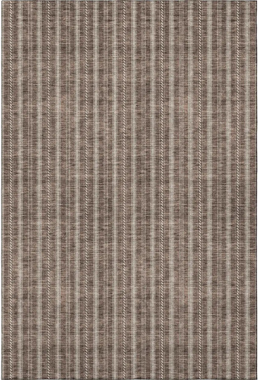 Brown And Ivory Striped Washable Area Rug With UV Protection Photo 2