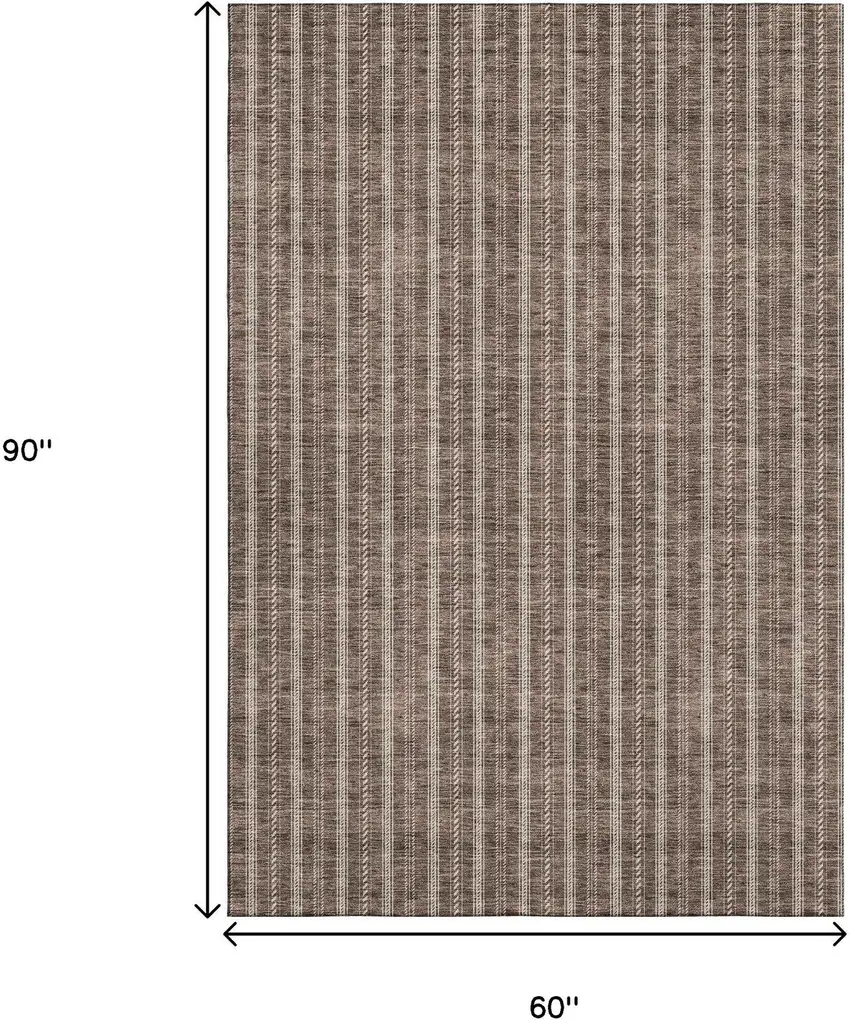 Brown And Ivory Striped Washable Area Rug With UV Protection Photo 9