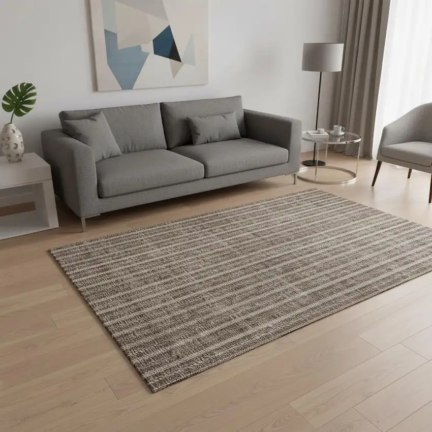 Brown And Ivory Striped Washable Area Rug With UV Protection Photo 2