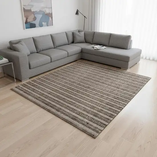 Brown And Ivory Striped Washable Area Rug With UV Protection Photo 2