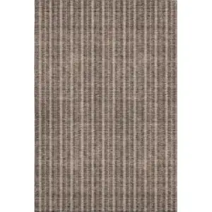 Photo of Brown And Ivory Striped Washable Area Rug With UV Protection