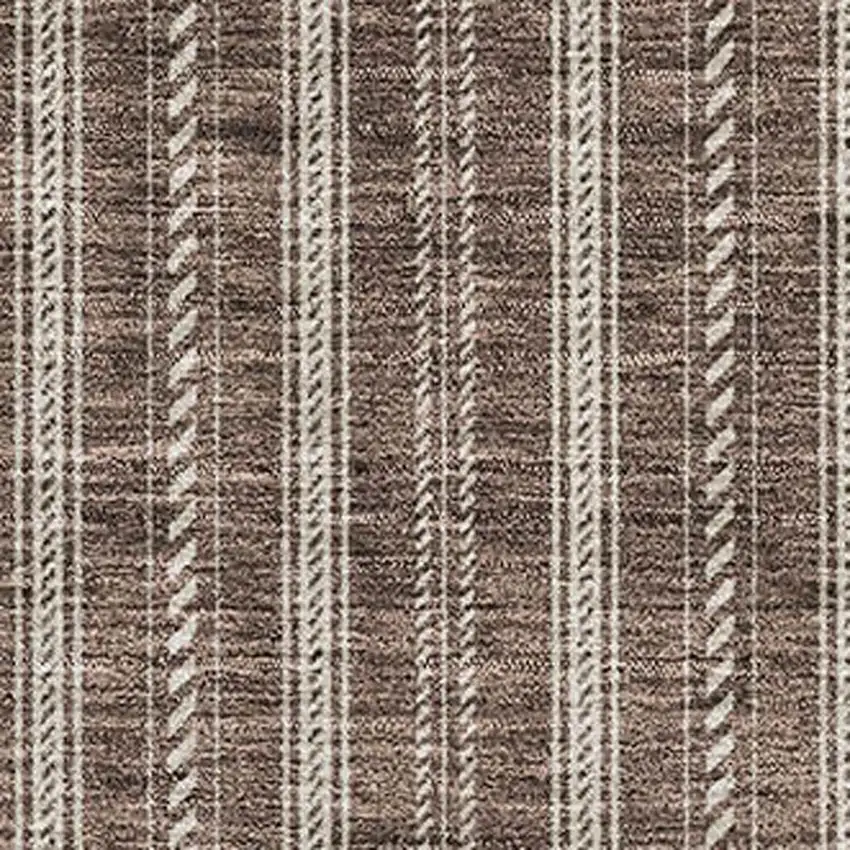 Brown And Ivory Striped Washable Area Rug With UV Protection Photo 2