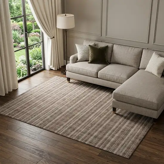 Brown And Ivory Striped Washable Area Rug With UV Protection Photo 1
