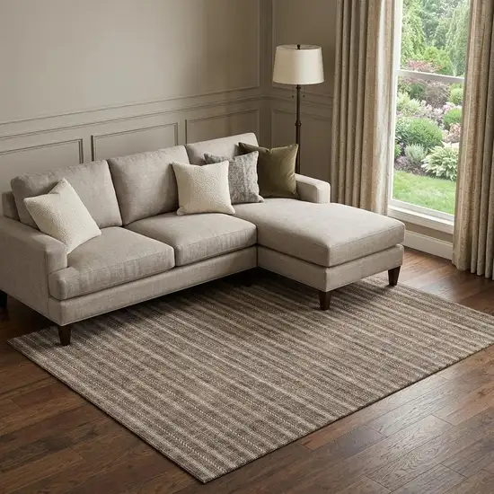 Brown And Ivory Striped Washable Area Rug With UV Protection Photo 1