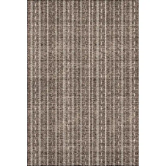 Brown And Ivory Striped Washable Area Rug With UV Protection Photo 1