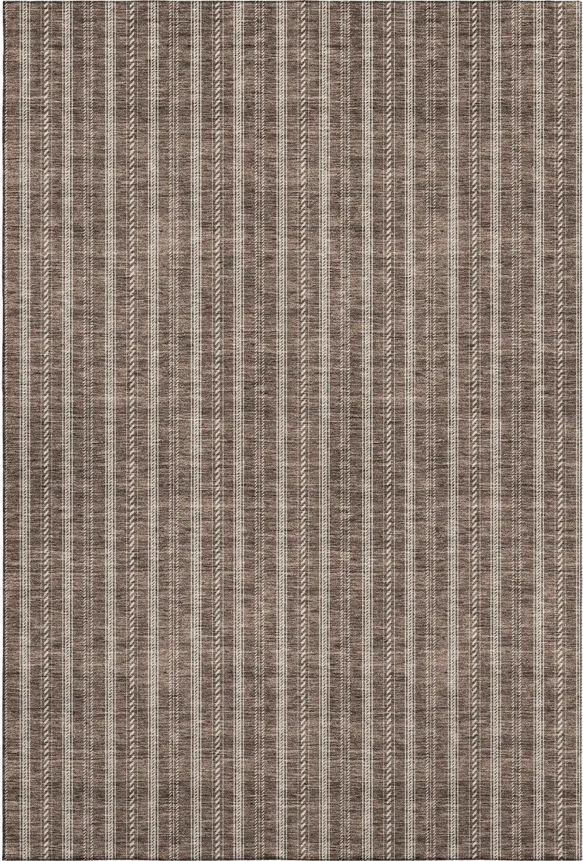 Brown And Ivory Striped Washable Area Rug With UV Protection Photo 1