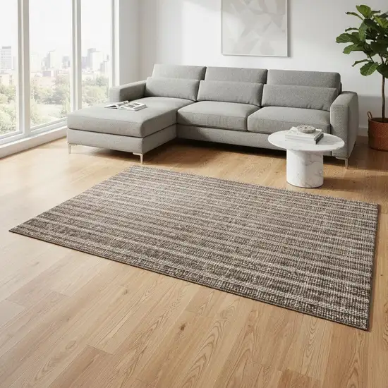 Brown And Ivory Striped Washable Area Rug With UV Protection Photo 2