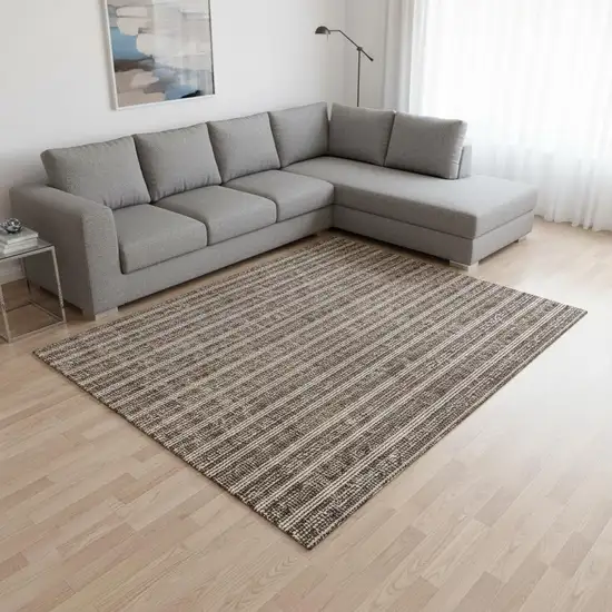 Brown And Ivory Striped Washable Area Rug With UV Protection Photo 2