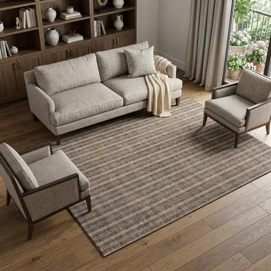 Brown And Ivory Striped Washable Area Rug With UV Protection Photo 1