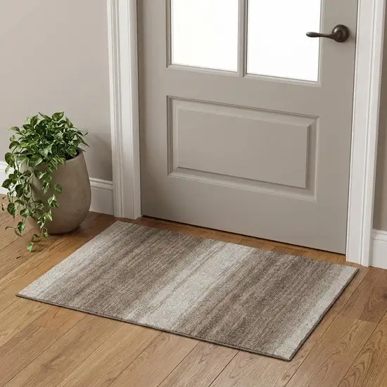 Brown And Ivory Striped Washable Area Rug With UV Protection Photo 1