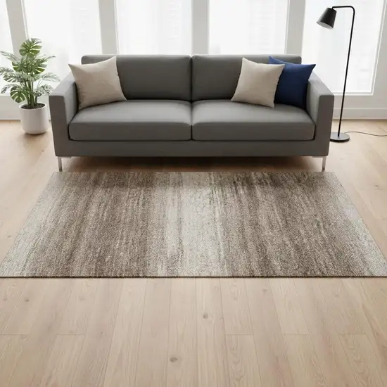 Brown And Ivory Striped Washable Area Rug With UV Protection Photo 2