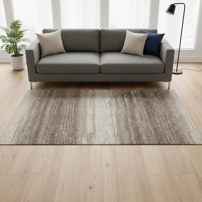 Brown And Ivory Striped Washable Area Rug With UV Protection Photo 2