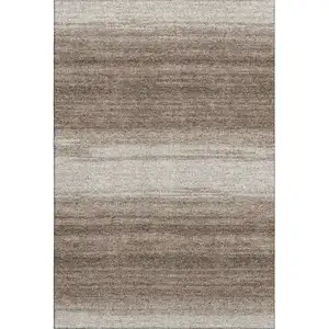 Photo of Brown And Ivory Striped Washable Area Rug With UV Protection