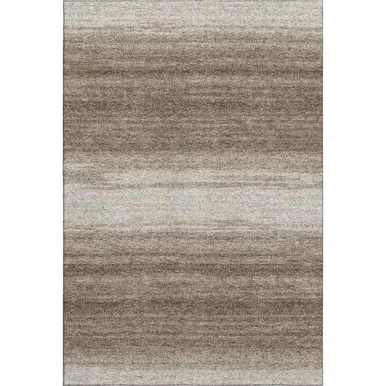 Brown And Ivory Striped Washable Area Rug With UV Protection Photo 1