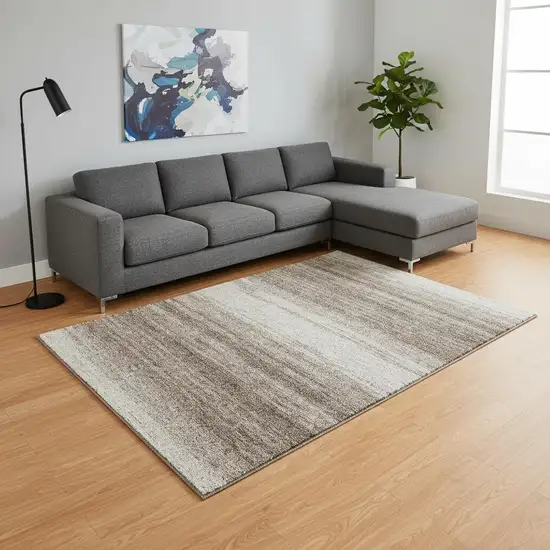 Brown And Ivory Striped Washable Area Rug With UV Protection Photo 2