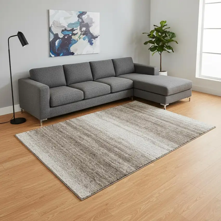 Brown And Ivory Striped Washable Area Rug With UV Protection Photo 2