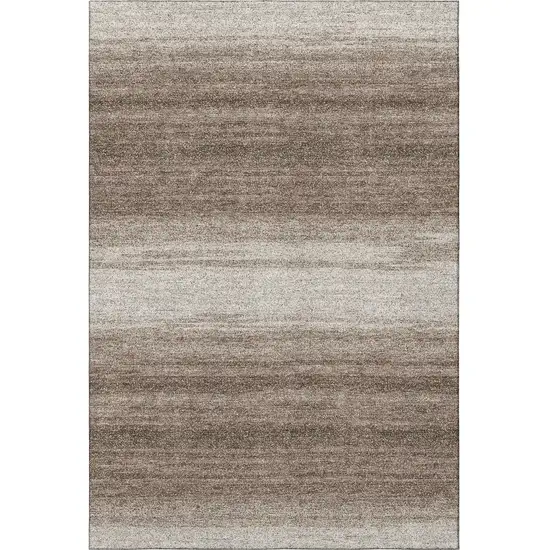 Brown And Ivory Striped Washable Area Rug With UV Protection Photo 4