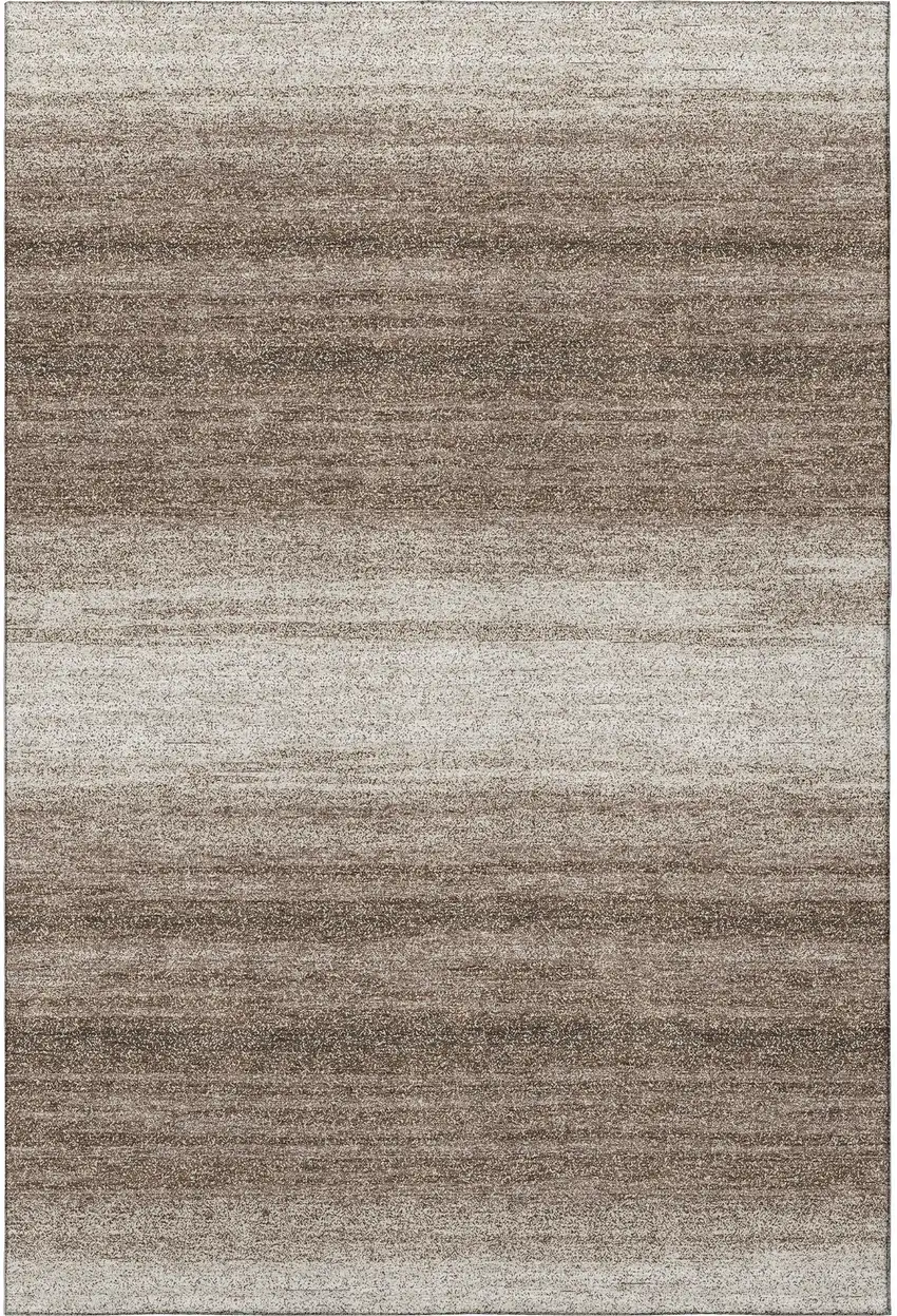Brown And Ivory Striped Washable Area Rug With UV Protection Photo 3