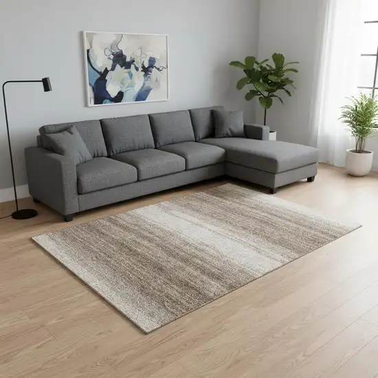 Brown And Ivory Striped Washable Area Rug With UV Protection Photo 2