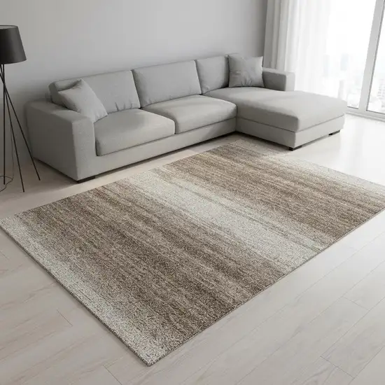 Brown And Ivory Striped Washable Area Rug With UV Protection Photo 2