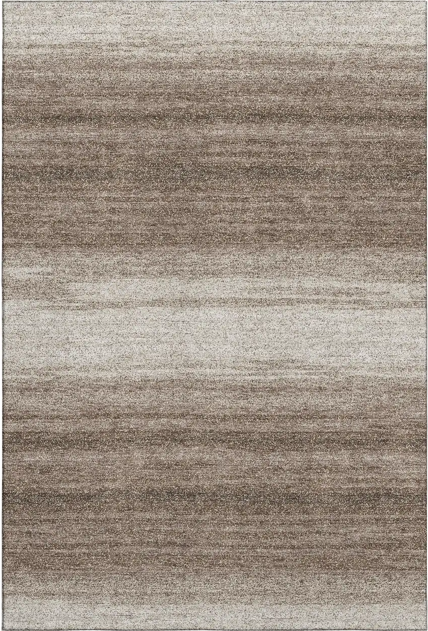 Brown And Ivory Striped Washable Area Rug With UV Protection Photo 1