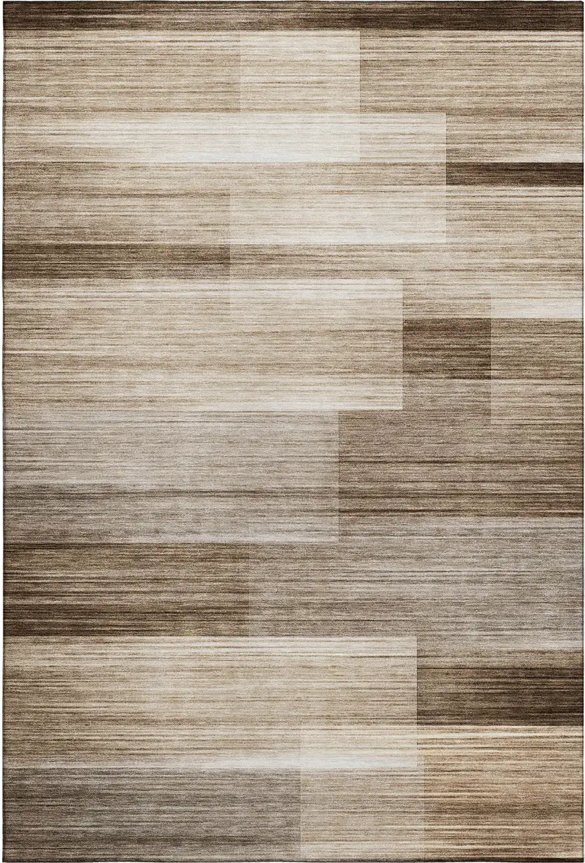 Brown And Ivory Striped Washable Area Rug With UV Protection Photo 2