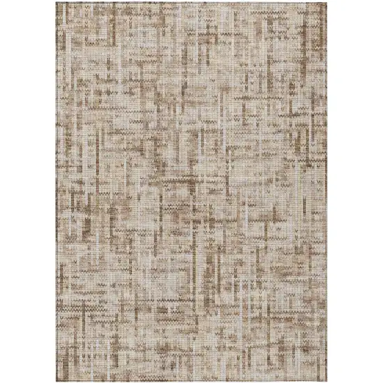 Brown And Ivory Striped Washable Indoor Outdoor Area Rug Photo 1