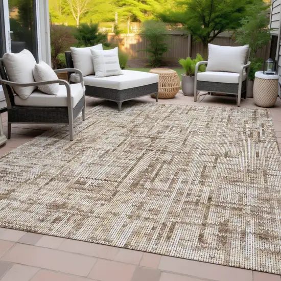 Brown And Ivory Striped Washable Indoor Outdoor Area Rug Photo 6