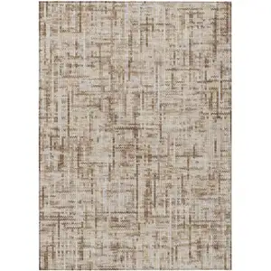 Photo of Brown And Ivory Striped Washable Indoor Outdoor Area Rug