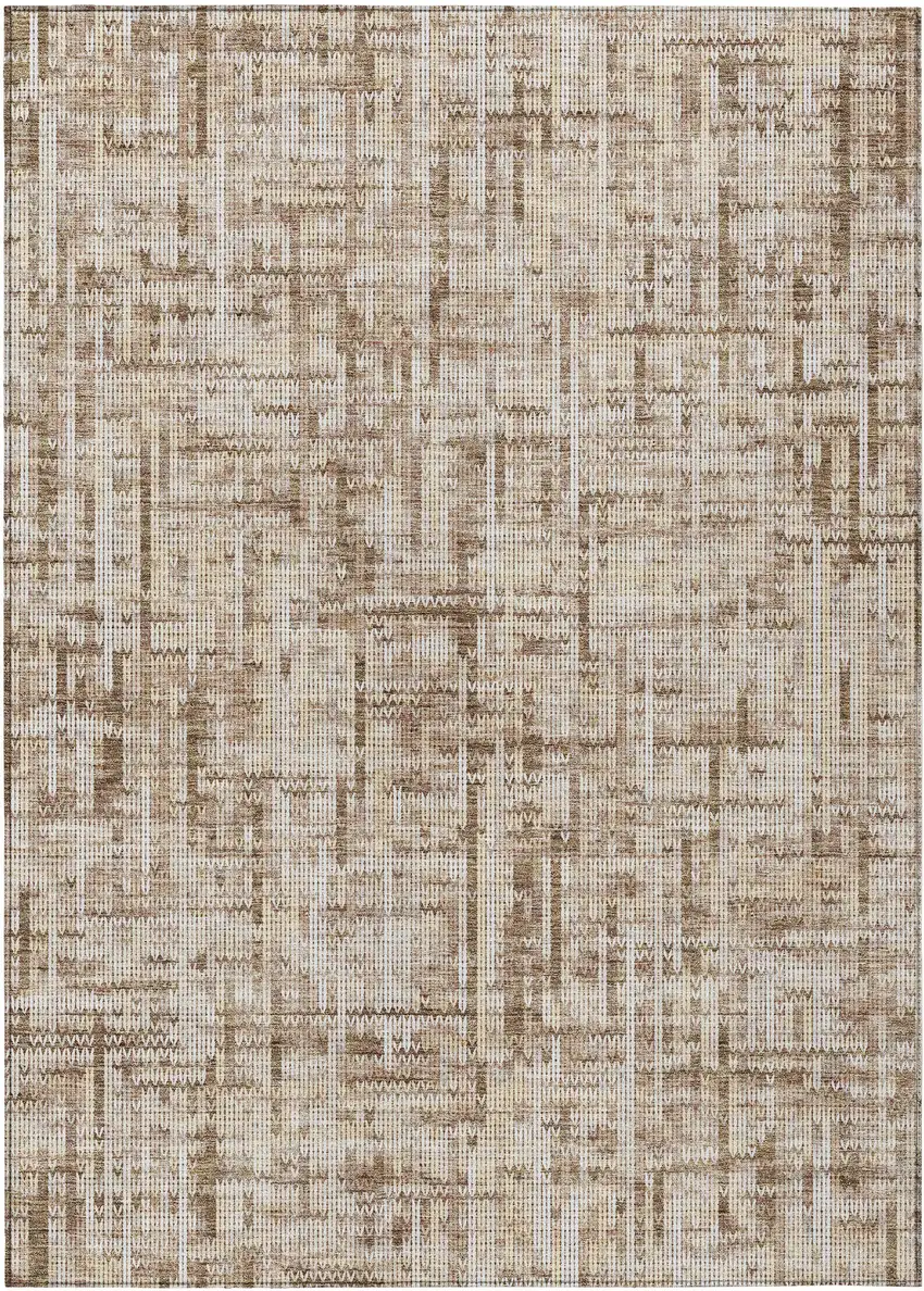 Brown And Ivory Striped Washable Indoor Outdoor Area Rug Photo 1