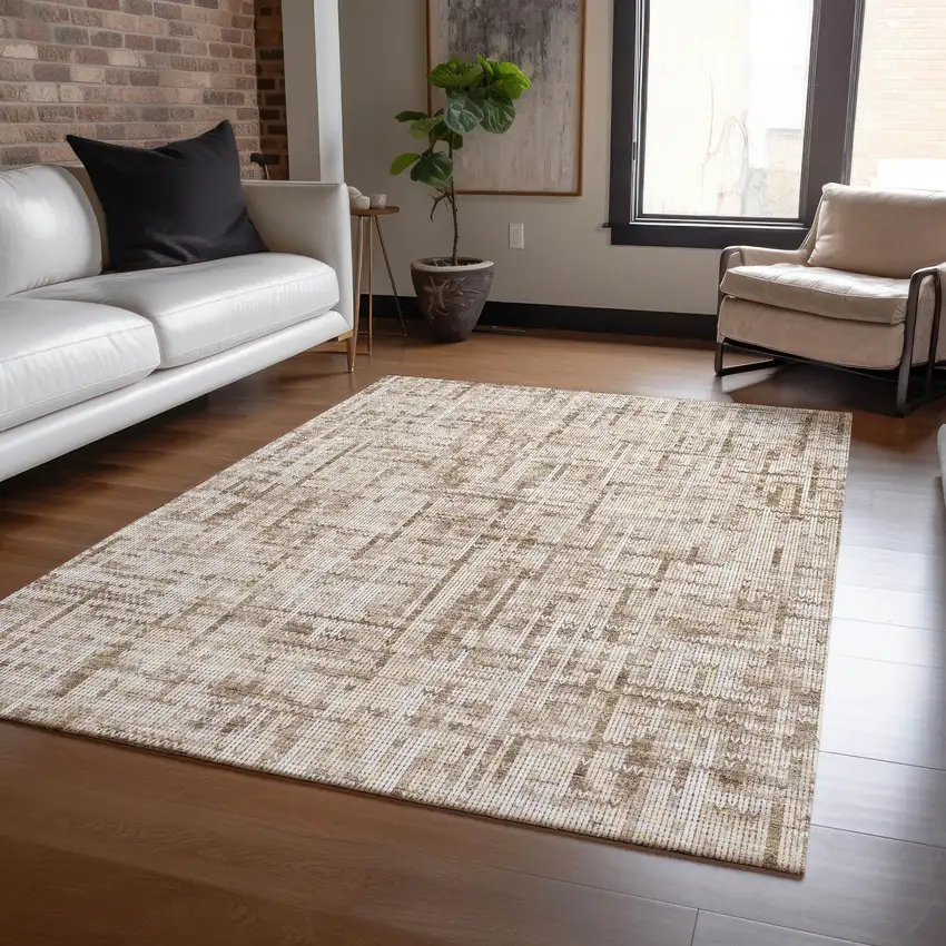 Brown And Ivory Striped Washable Indoor Outdoor Area Rug Photo 5