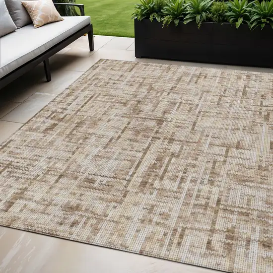 Brown And Ivory Striped Washable Indoor Outdoor Area Rug Photo 2