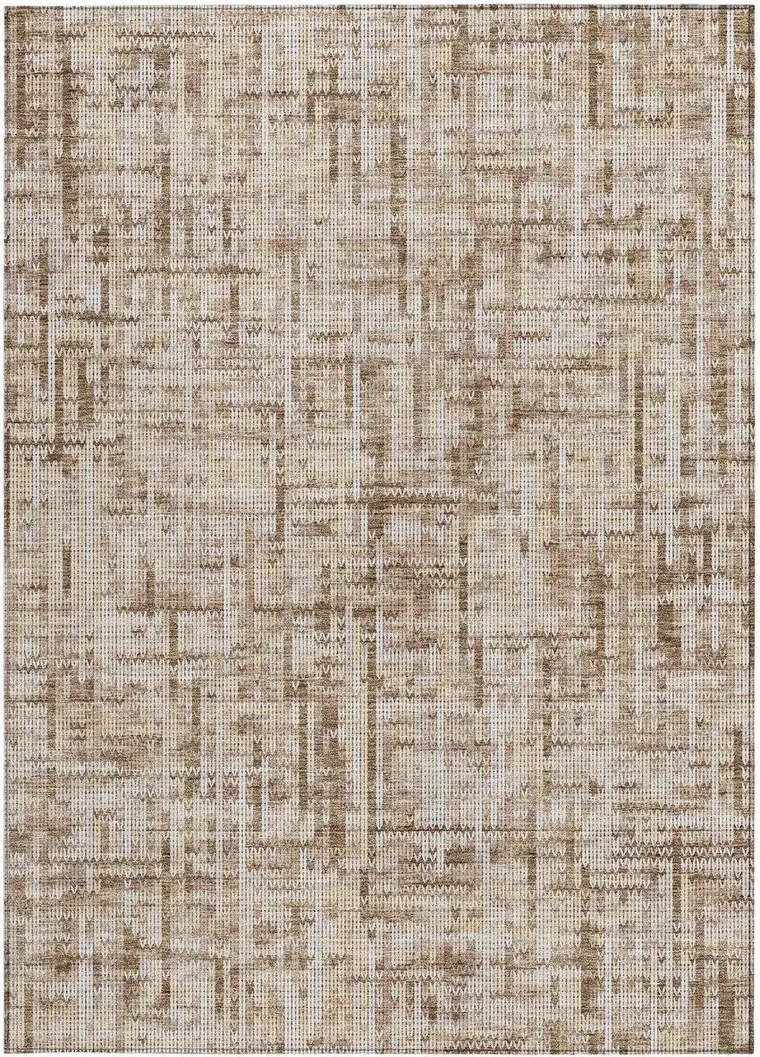 Brown And Ivory Striped Washable Indoor Outdoor Area Rug Photo 3