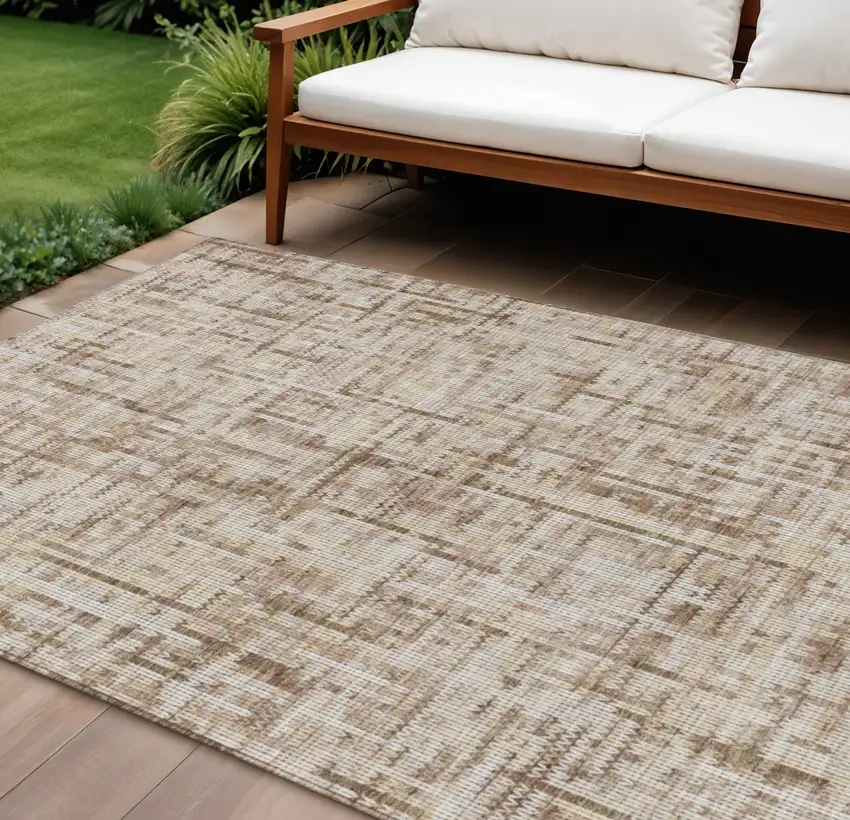 Brown And Ivory Striped Washable Indoor Outdoor Area Rug Photo 2