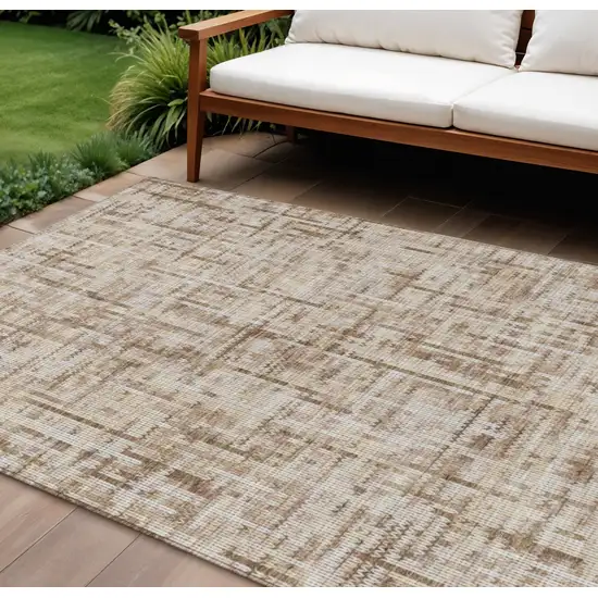 Brown And Ivory Striped Washable Indoor Outdoor Area Rug Photo 2