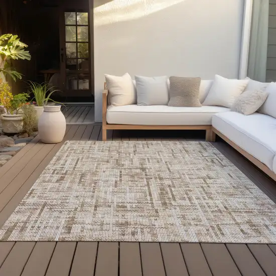 Brown And Ivory Striped Washable Indoor Outdoor Area Rug Photo 6