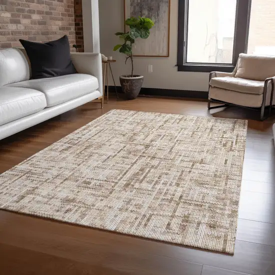 Brown And Ivory Striped Washable Indoor Outdoor Area Rug Photo 4