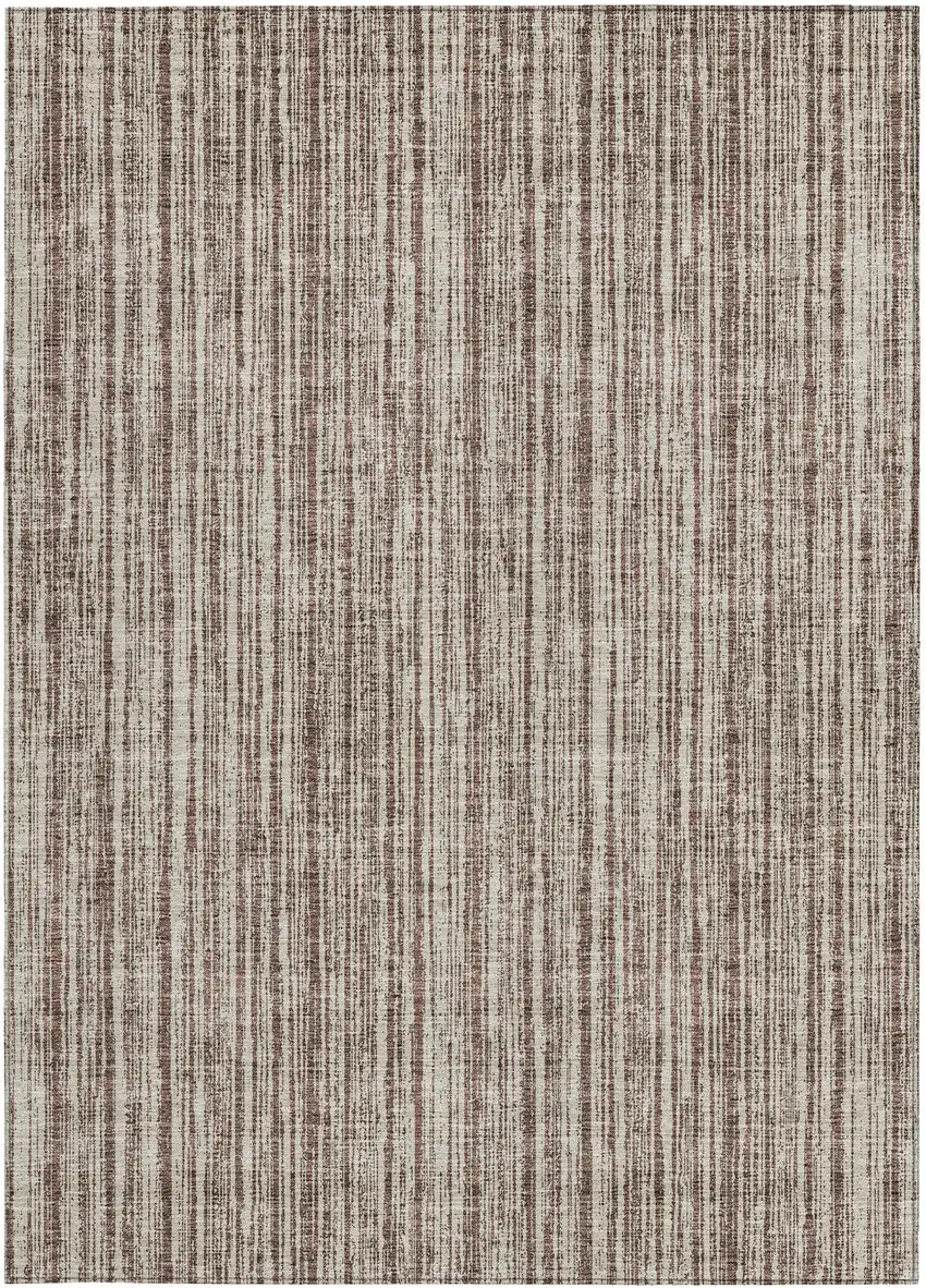 Brown And Ivory Striped Washable Indoor Outdoor Area Rug Photo 6