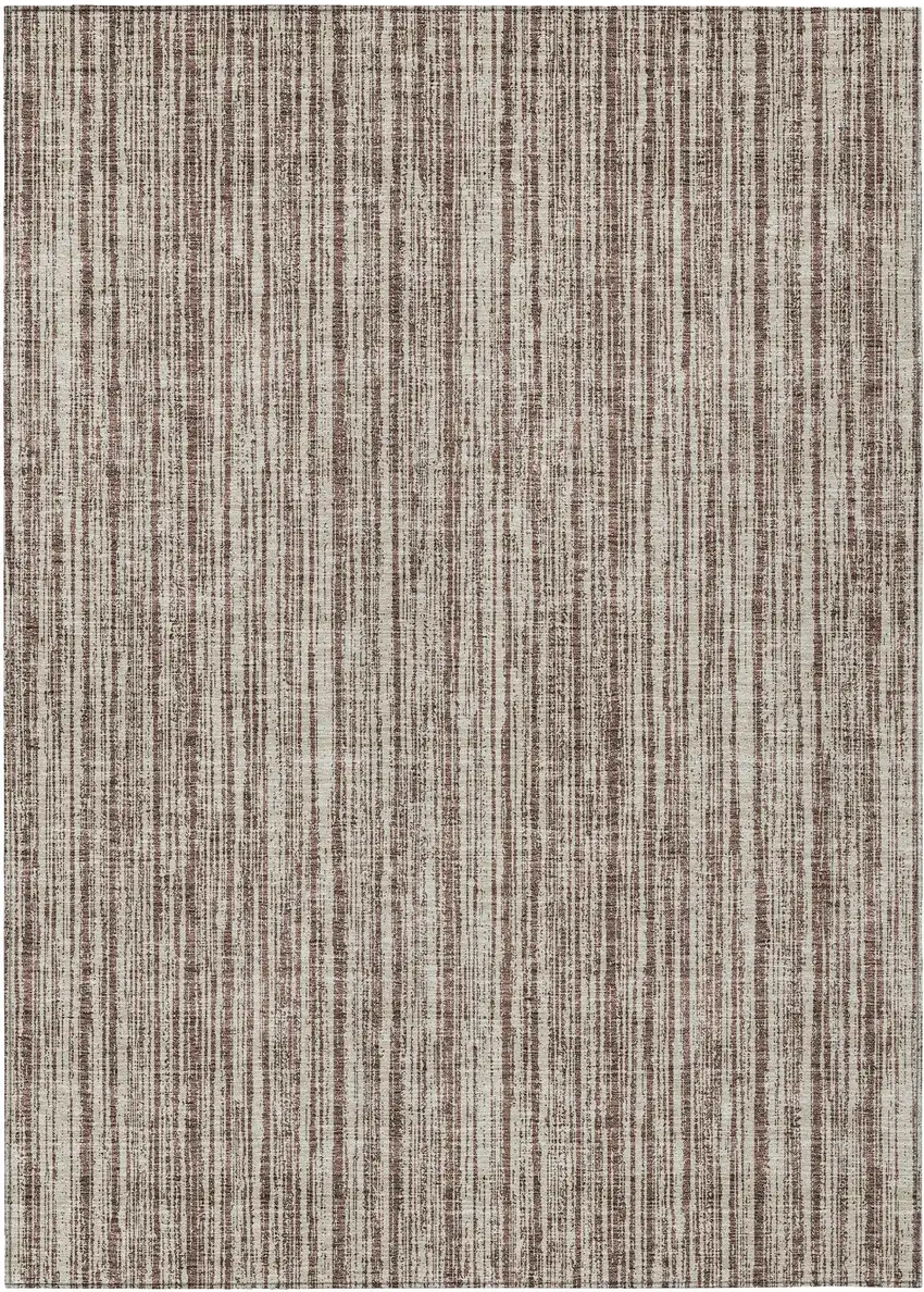 Brown And Ivory Striped Washable Indoor Outdoor Area Rug Photo 2