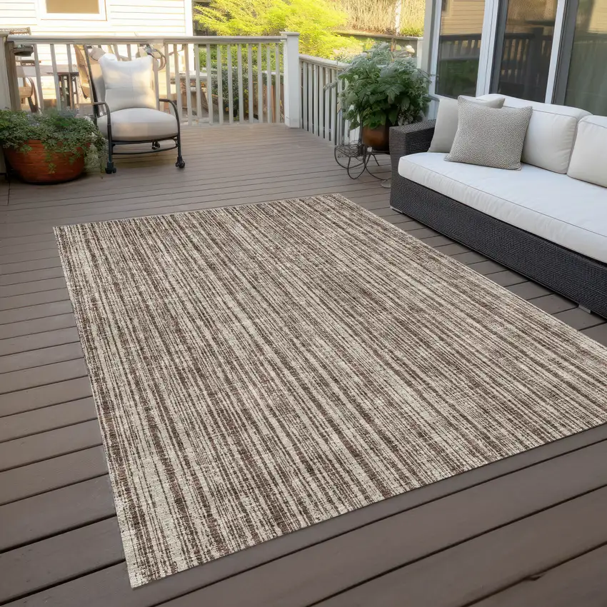 Brown And Ivory Striped Washable Indoor Outdoor Area Rug Photo 9