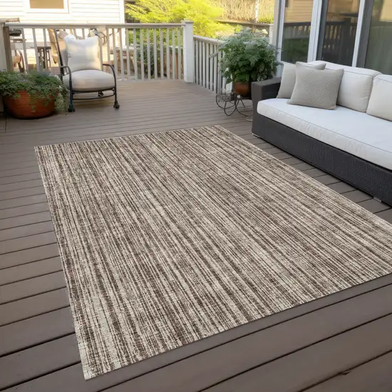 Brown And Ivory Striped Washable Indoor Outdoor Area Rug Photo 9