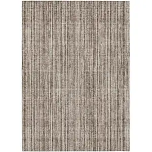 Photo of Brown And Ivory Striped Washable Indoor Outdoor Area Rug
