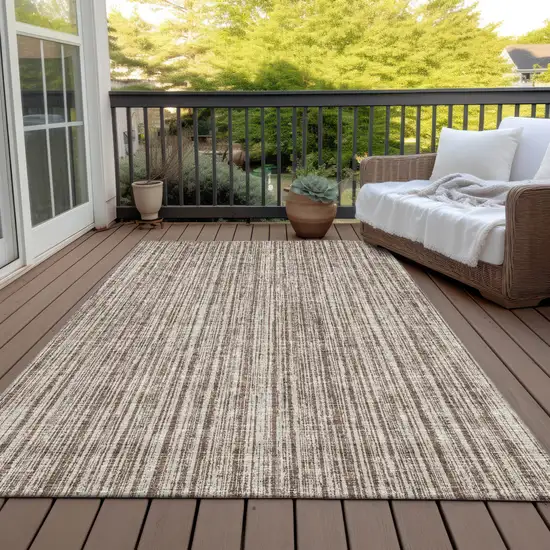 Brown And Ivory Striped Washable Indoor Outdoor Area Rug Photo 6
