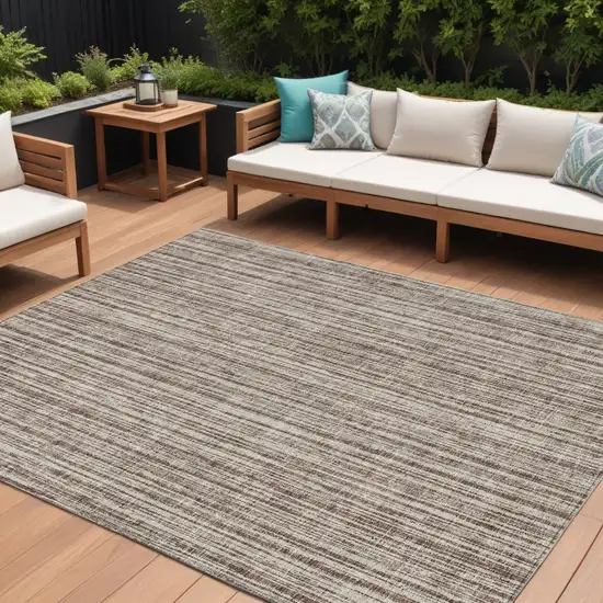 Brown And Ivory Striped Washable Indoor Outdoor Area Rug Photo 1