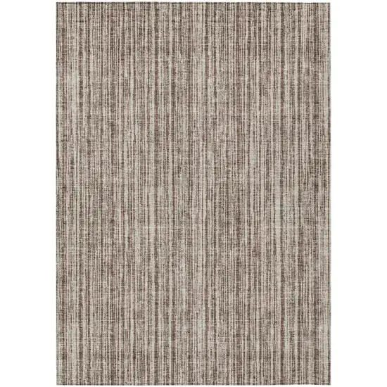 Brown And Ivory Striped Washable Indoor Outdoor Area Rug Photo 1
